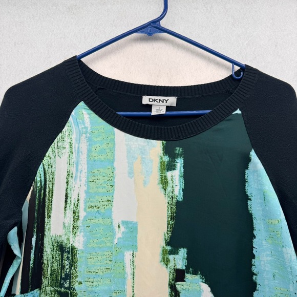 DKNY Abstract Print Sweater Long Sleeve Pullover Top Knit Blouse S Casual - Picture 2 of 12